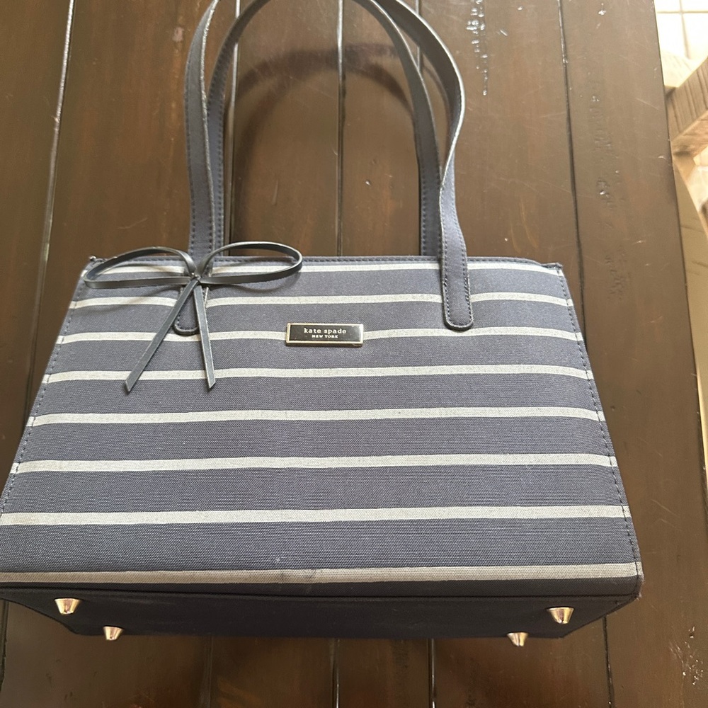 Kate Spade Blue and White Shoulder Bag with Nautical Stripes